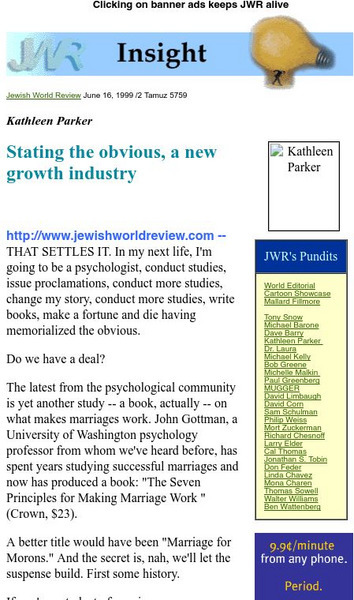 Jewish World Review: Stating the Obvious Handout Jewish World Review: Stating the Obvious Handout