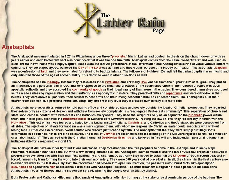 The Latter Rain: Anabaptists Handout