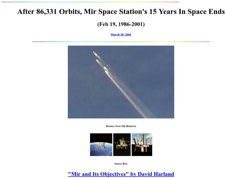 Visual Satellite Observer: Mir Space Station's 15 Years in Space Ends Handout Visual Satellite Observer: Mir Space Station's 15 Years in Space Ends Handout