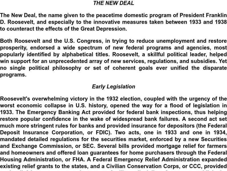 Nyit: School of Management: New Deal Handout Nyit: School of Management: New Deal Handout