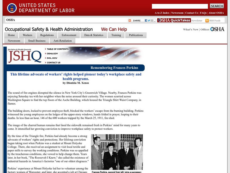 Us Department of Labor: Jshq: Remembering Frances Perkins Article Us Department of Labor: Jshq: Remembering Frances Perkins Article