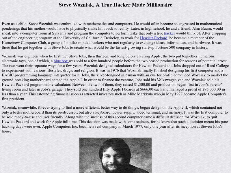 Steve Wozniak, a True Hacker Made Millionaire Handout Steve Wozniak, a True Hacker Made Millionaire Handout