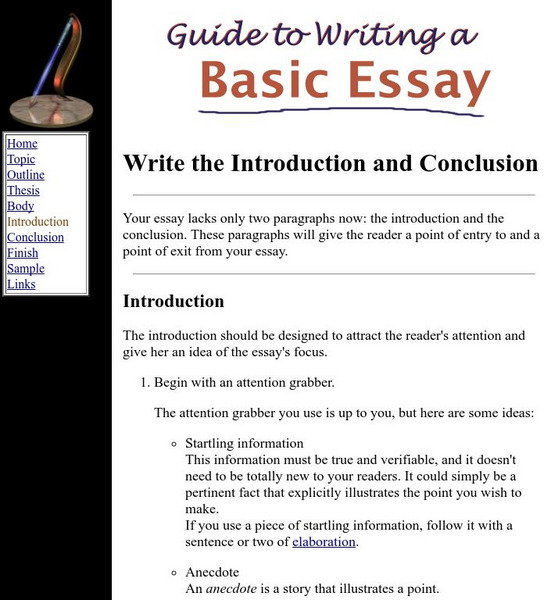Guide to Writing a Basic Essay: Write the Introduction Handout Guide to Writing a Basic Essay: Write the Introduction Handout