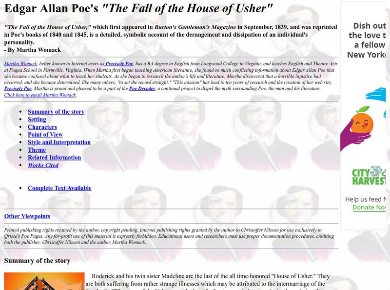 The Poe Decoder: "Fall of the House of Usher" Unit Plan The Poe Decoder: "Fall of the House of Usher" Unit Plan