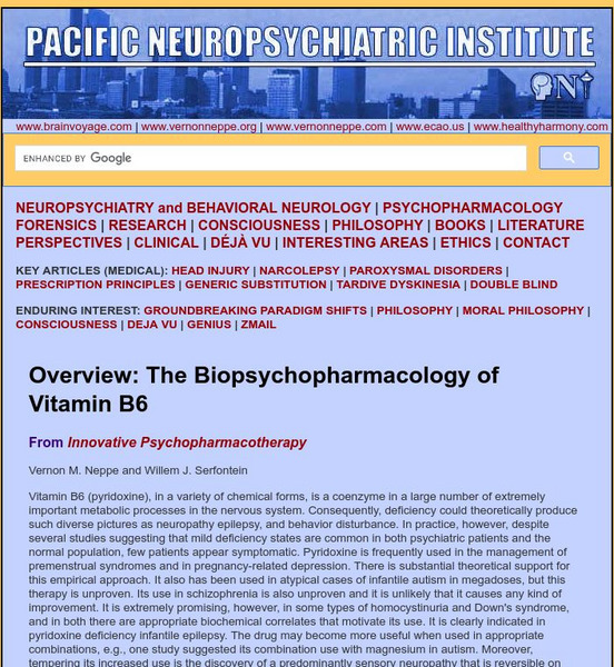 Pni: The Biopsychopharmacology of Vitamin B6 Article
