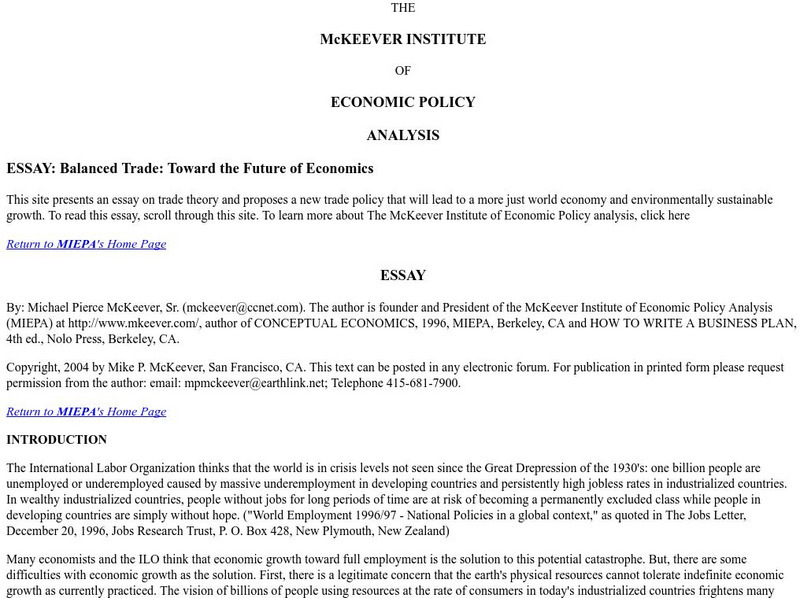 Balanced Trade: Toward the Future of Economics Article