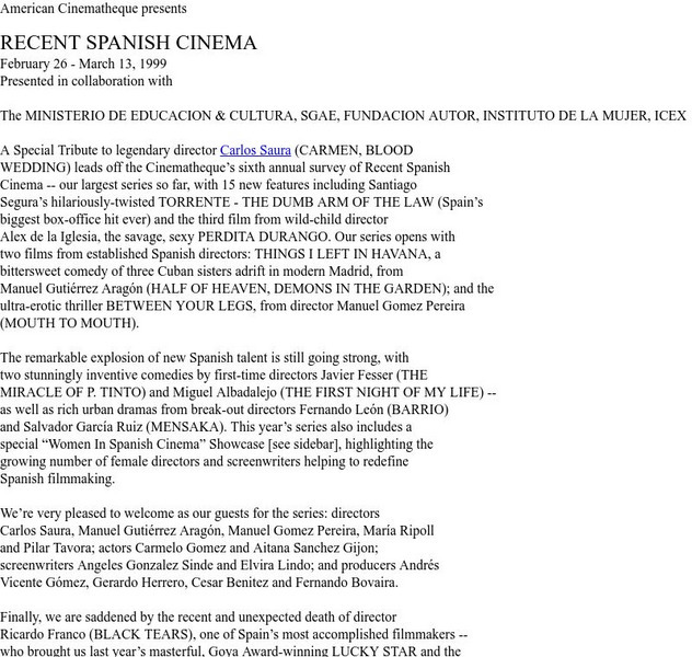 American Cinematheque: Carlos Saura Website