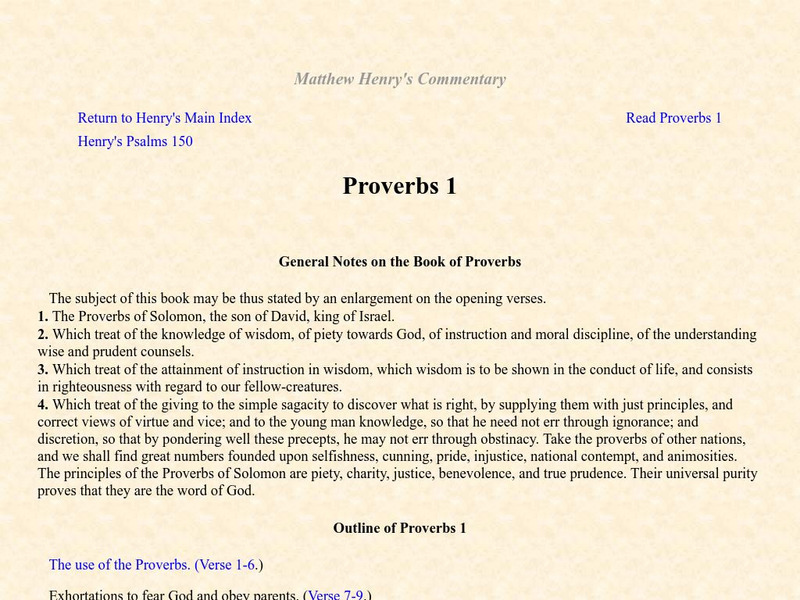 Matthew Henry's Commentary Proverbs 1 Primary Matthew Henry's Commentary Proverbs 1 Primary