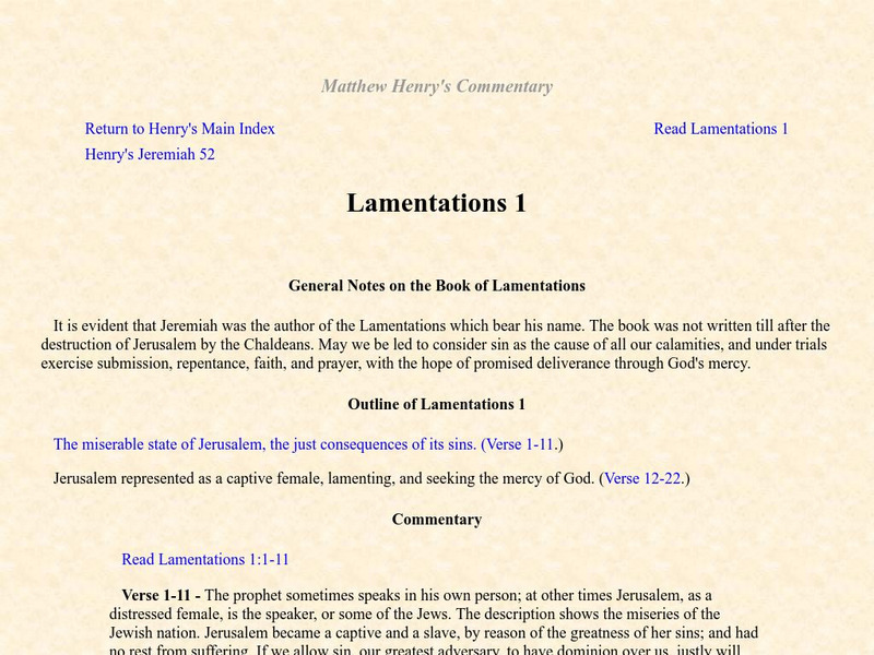 Matthew Henry's Commentary: Lamentations 1 Primary Matthew Henry's Commentary: Lamentations 1 Primary