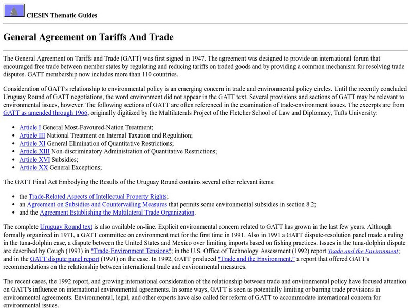 General Agreement on Tariffs and Trade Website General Agreement on Tariffs and Trade Website