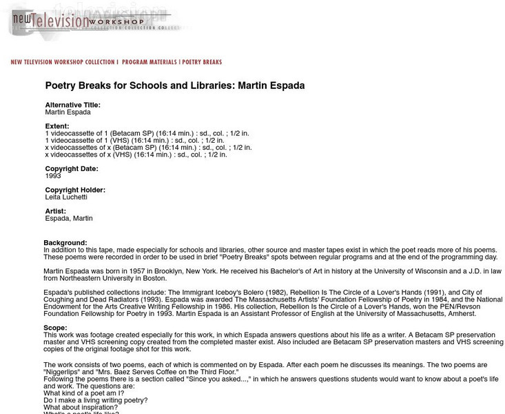 Poetry Breaks for Schools and Libraries: Martin Espada Website