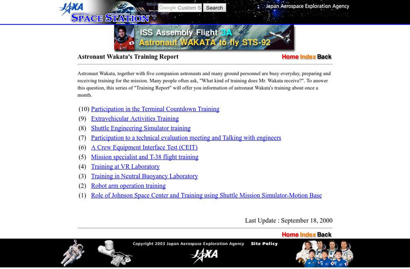Nasda:japanese Astronaut Wakata's Training Website Nasda:japanese Astronaut Wakata's Training Website