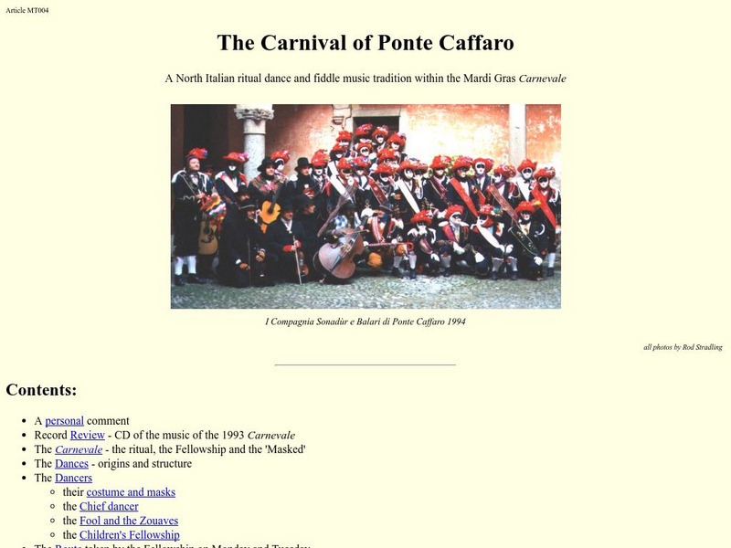 The Carnival of Ponte Caffaro Article The Carnival of Ponte Caffaro Article