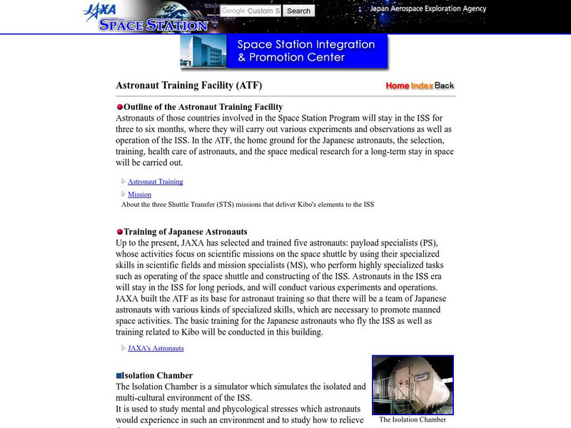 Nasda: Astronaut Training Facility (Atf) Website Nasda: Astronaut Training Facility (Atf) Website