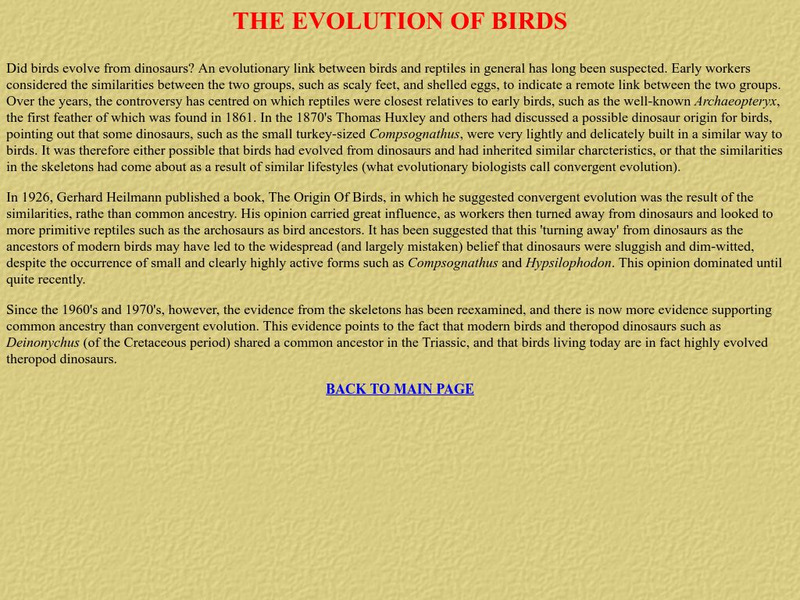 University of Bristol: The Evolution of Birds Handout University of Bristol: The Evolution of Birds Handout