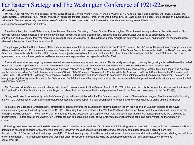 Pacific War: Far Eastern Strategy and the Washington Conference of 1921 1922 Activity Pacific War: Far Eastern Strategy and the Washington Conference of 1921 1922 Activity