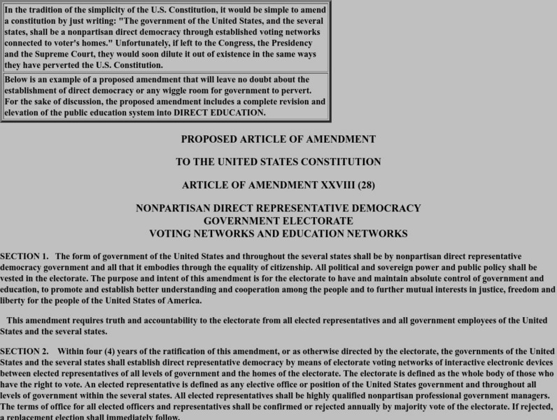 Real Democracy: Proposed Article of Amendment Xxvii Primary Real Democracy: Proposed Article of Amendment Xxvii Primary