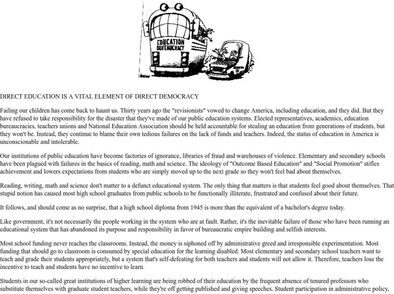 Direct Education Is a Vital Element of Direct Democracy Handout Direct Education Is a Vital Element of Direct Democracy Handout