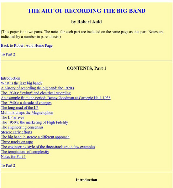 The Art of Recording the Big Band Article