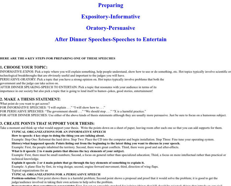 Preparing Informative and Persuasive Speeches Handout Preparing Informative and Persuasive Speeches Handout