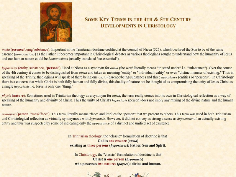 Loyola Univ.: Some Key Terms in 4th & 5th Century Developments in Christology Handout