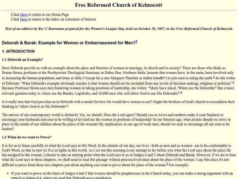 Free Reformed Church of Kelmscott: Deborah & Barak Primary