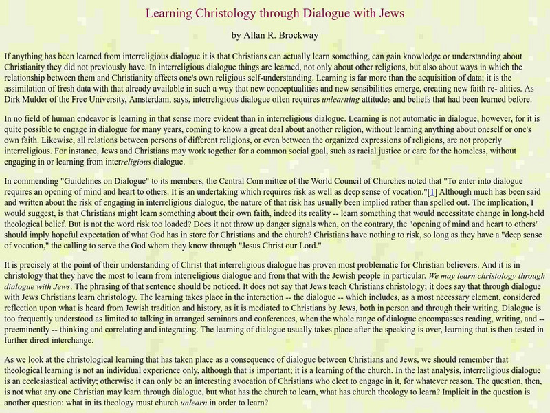 Learning Christology Through Dialogue With Jews Website Learning Christology Through Dialogue With Jews Website