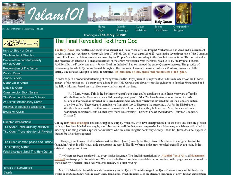 Islam101: The Holy Quran:the Final Revealed Text From God Article Islam101: The Holy Quran:the Final Revealed Text From God Article