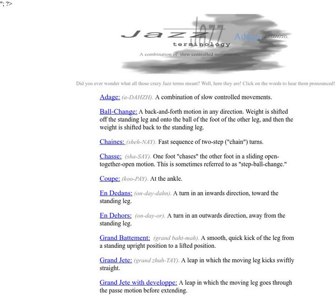 Dance.net: Jazz Terminology Handout Dance.net: Jazz Terminology Handout