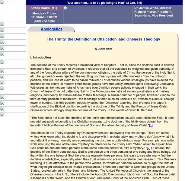 The Trinity, the Definition of Chalcedon, and the Oneness Article The Trinity, the Definition of Chalcedon, and the Oneness Article