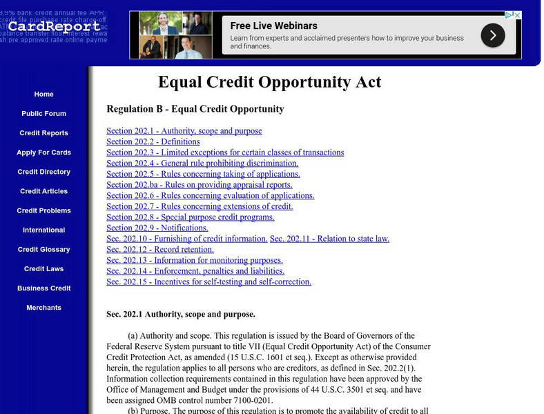 Card Report: Equal Credit Opportunity Act Primary