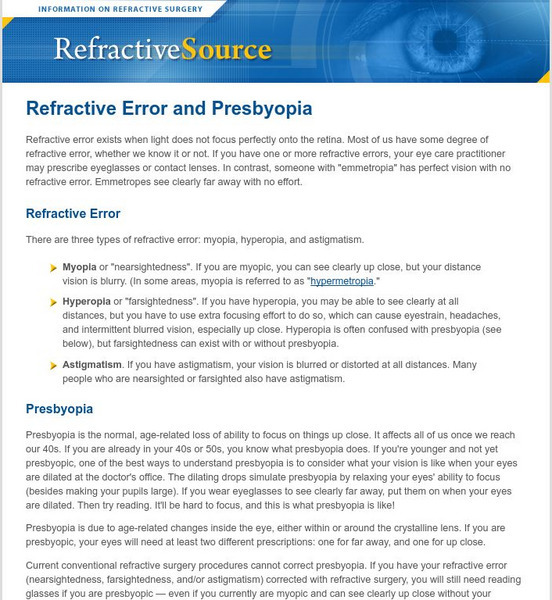 Refractive Error and Presbyopia Handout Refractive Error and Presbyopia Handout