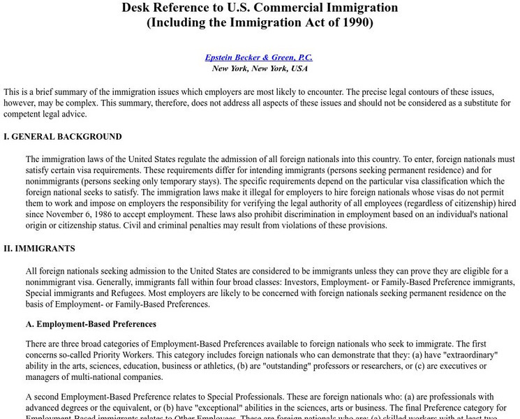 Desk Reference to u.s. Commercial Immigration Activity Desk Reference to u.s. Commercial Immigration Activity