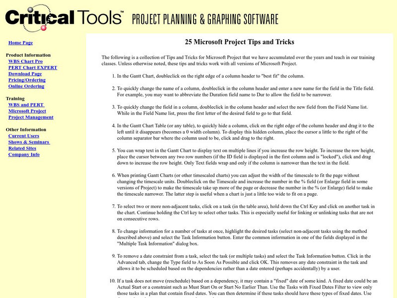 25 Microsoft Project Tips and Tricks Article 25 Microsoft Project Tips and Tricks Article