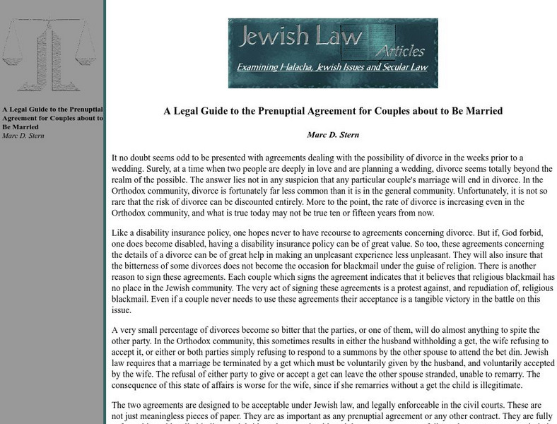 Jewish Law: A Legal Guide to the Prenuptial Agreement Activity