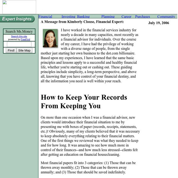 Ms Money: How to Keep Your Records From Keeping You Article Ms Money: How to Keep Your Records From Keeping You Article