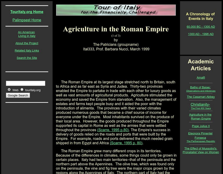 Tour Italy: Agriculture in the Roman Empire Website Tour Italy: Agriculture in the Roman Empire Website