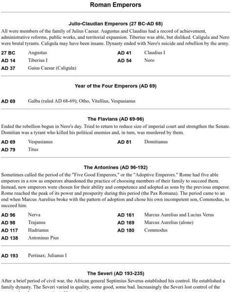 Georgetown College: Roman Emperors: The Severi (Ad 193 235) Handout