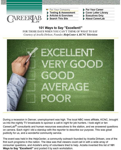 Careerlab: 99 Ways to Say "Very Good" Article Careerlab: 99 Ways to Say "Very Good" Article