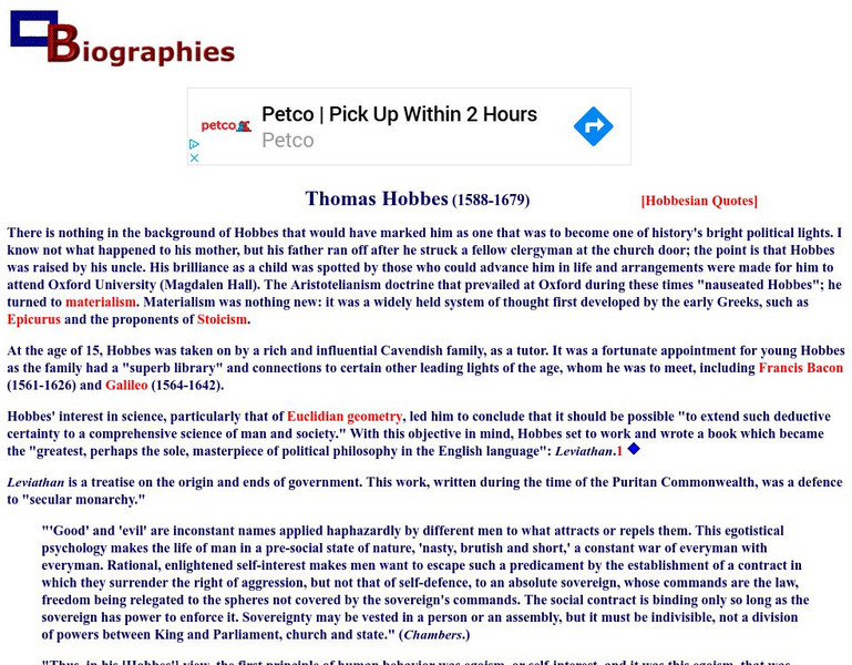 Bluepete: Biographies: Thomas Hobbes Handout Bluepete: Biographies: Thomas Hobbes Handout