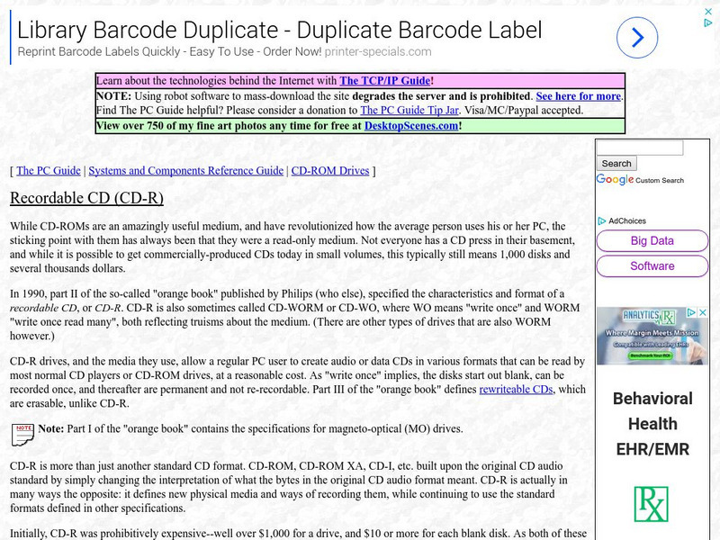 Pc Guide: Recordable Cd (Cd R) Handout Pc Guide: Recordable Cd (Cd R) Handout