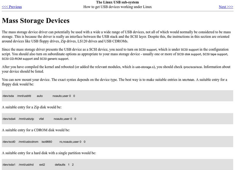 Linux Usb: Mass Storage Devices Handout