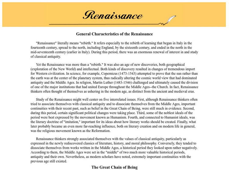 Cuny: General Characteristics of the Renaissance Handout Cuny: General Characteristics of the Renaissance Handout