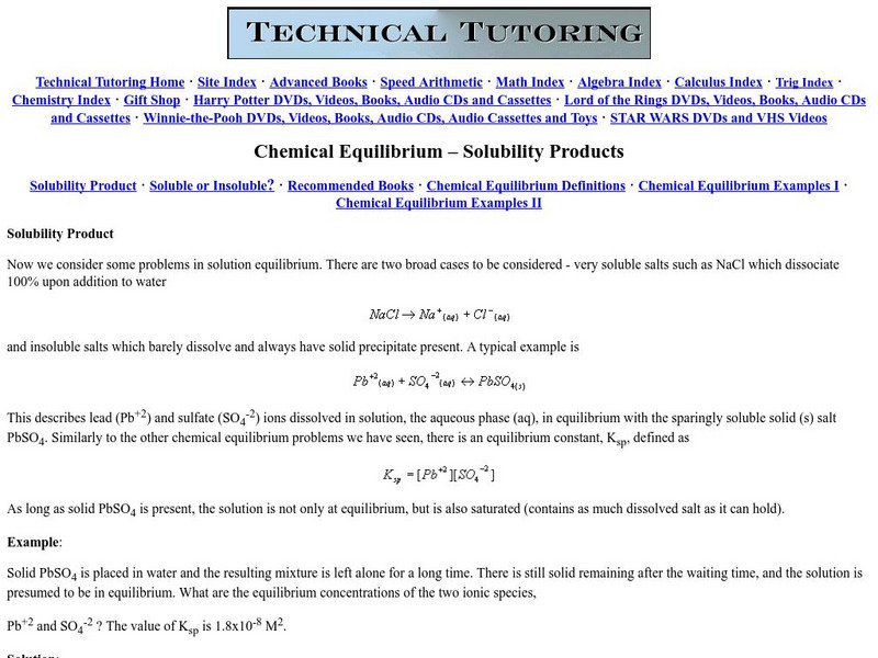 Chemical Equilibrium: Solubility Products Handout Chemical Equilibrium: Solubility Products Handout