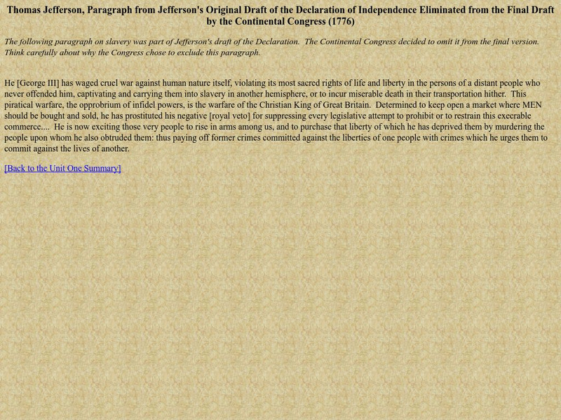 U.s. History on the Web: Thomas Jefferson, the Eliminated Paragraph Primary