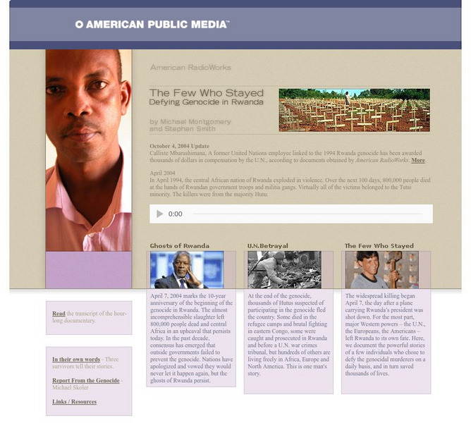 American Public Media: American Radio Works: The Few Who Stayed: Defying Genocide Website