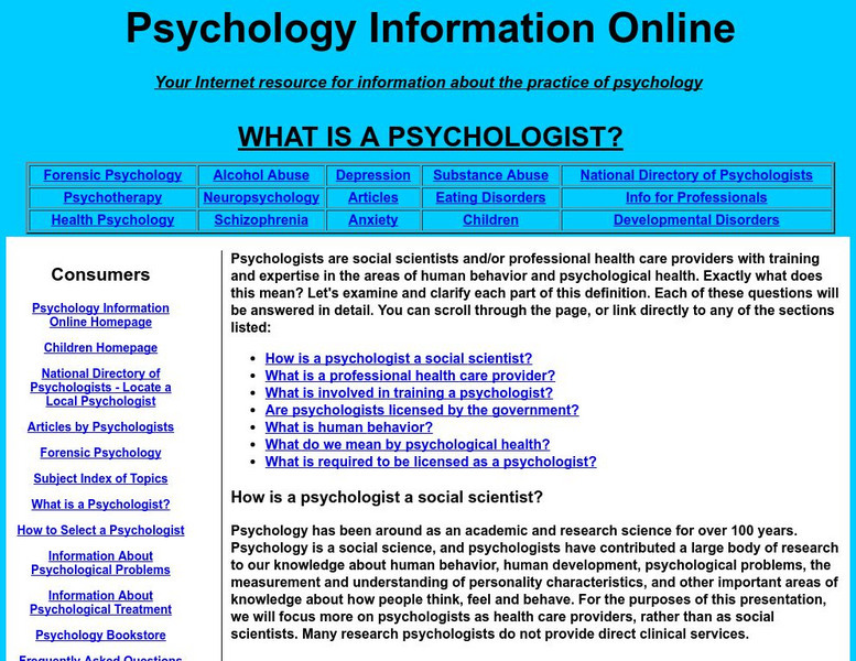 Psychology Info: What Is a Psychologist? Article Psychology Info: What Is a Psychologist? Article