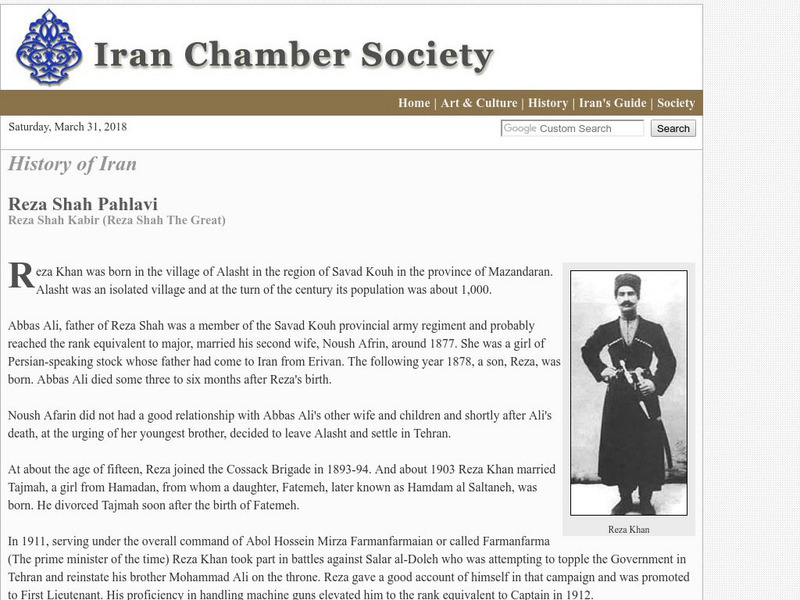 Iran chamber.com: History of Iran Reza Shah Pahlavi Website