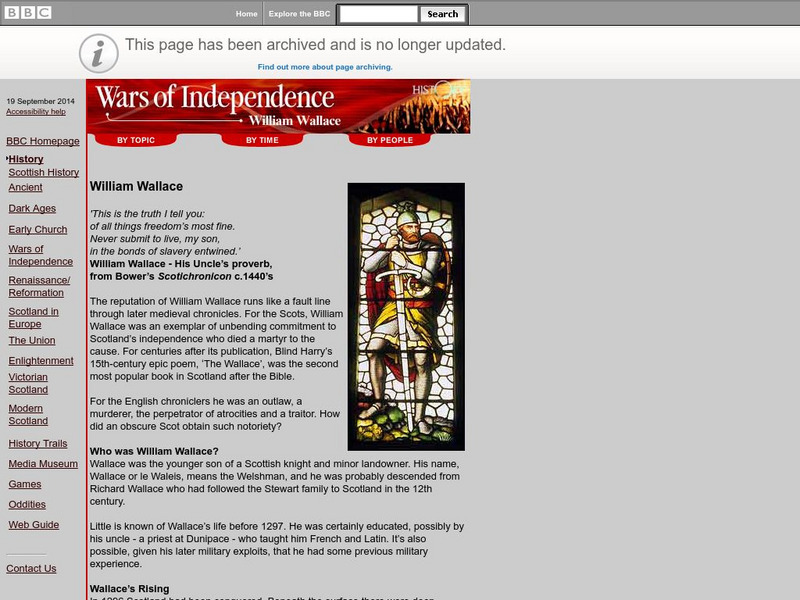 Bbc History: In Search of Scotland: Wars of Independence: William Wallace Handout Bbc History: In Search of Scotland: Wars of Independence: William Wallace Handout