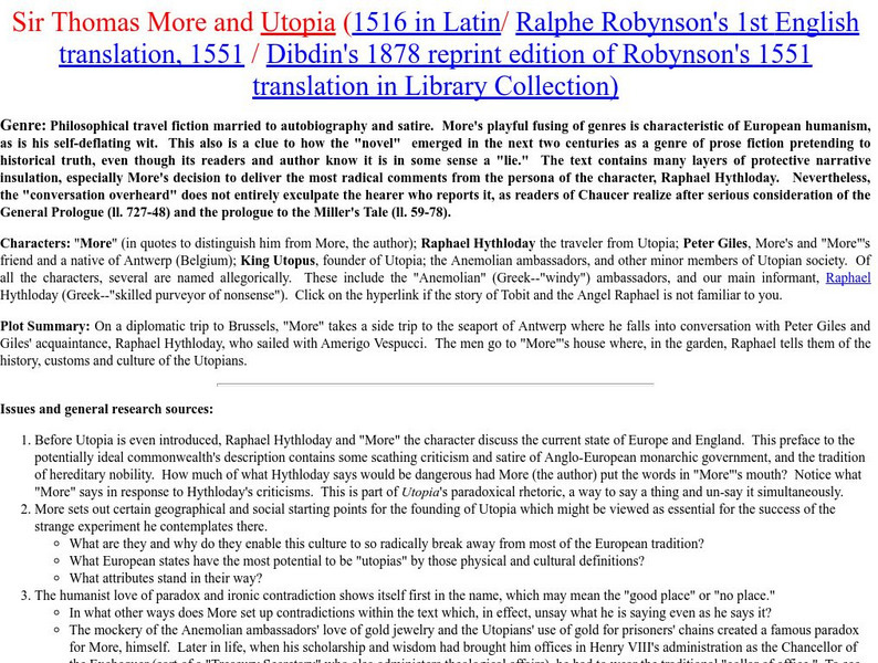 Goucher College: Sir Thomas More and "Utopia" Website Goucher College: Sir Thomas More and "Utopia" Website